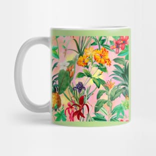Colorful tropical floral leaves botanical illustration, tropical plants,leaves and flowers, pink leaves pattern Mug